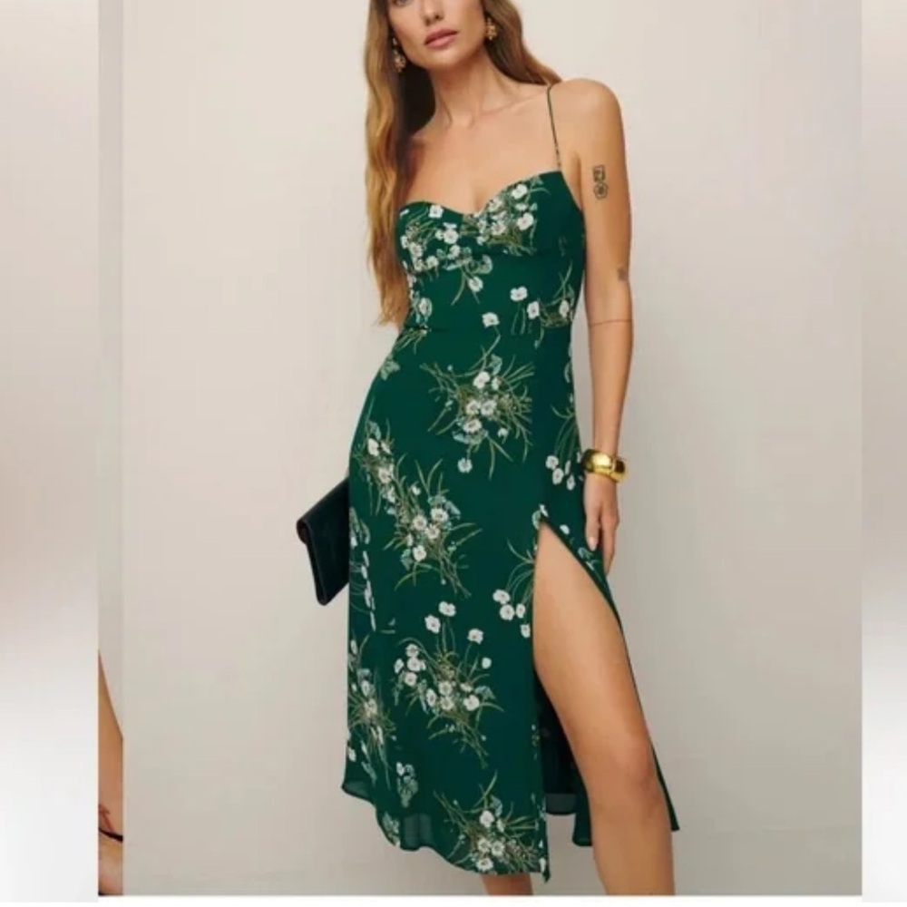 Reformation Green Floral Midi Dress